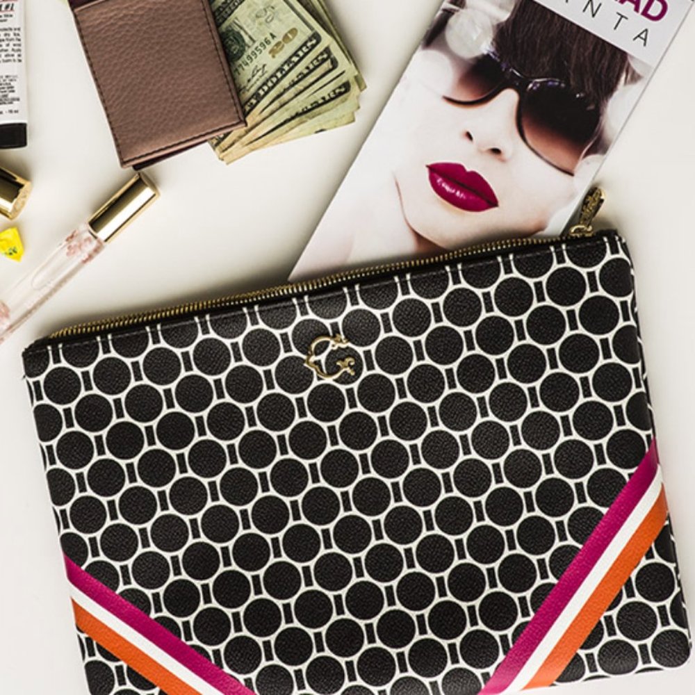 NWOT C. Wonder geometric print large clutch